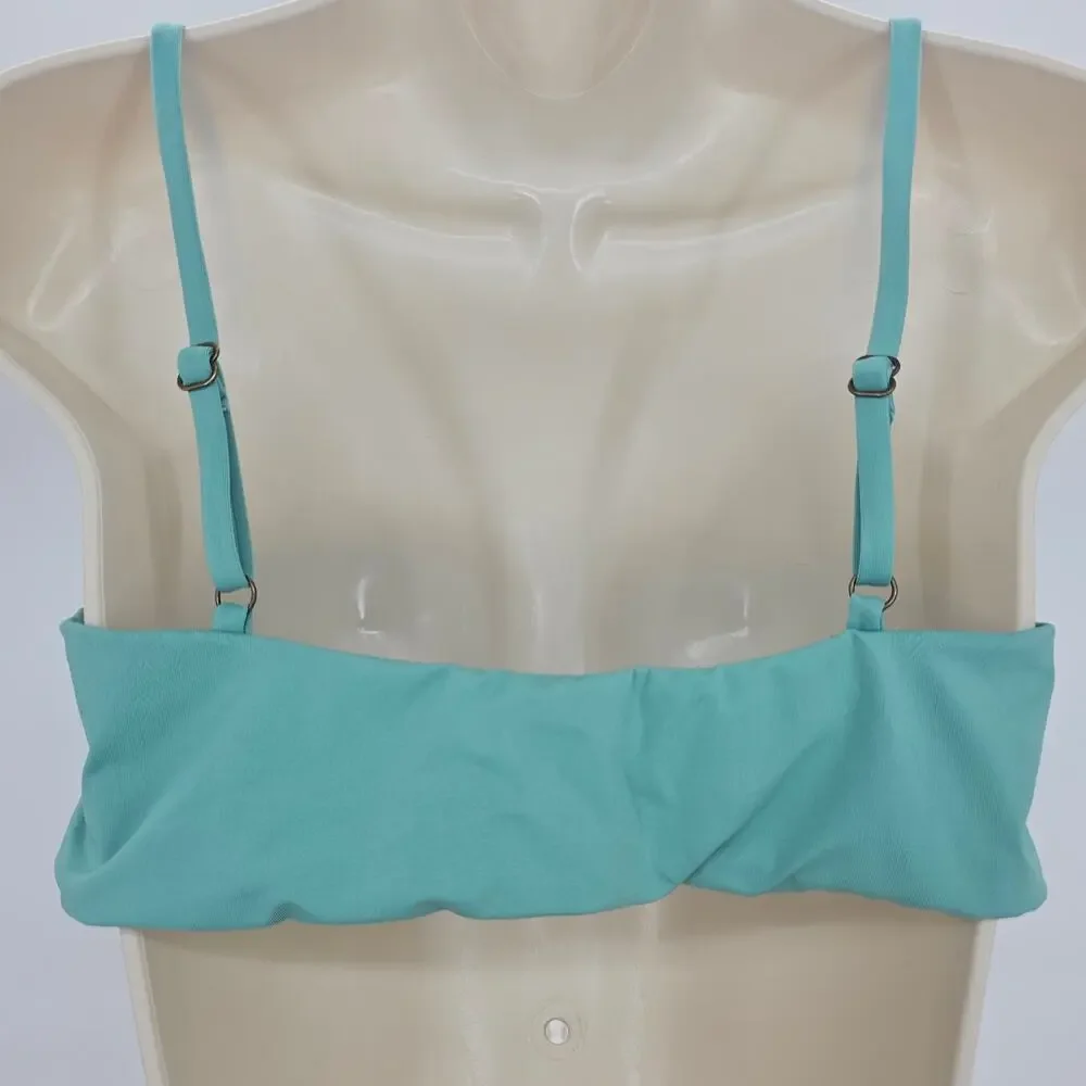 Andie Swim Womans size L The Newport Bikini Top in Lagoon Green Bandeaux NEW